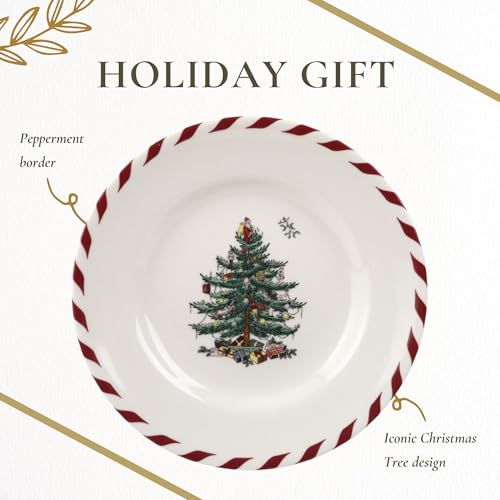 Spode Christmas Tree Canape Plates Set of 4 - Peppermint Border 6.5" Appetizer Plates (Pack of 2)
