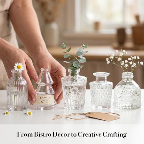 20-Piece Clear Glass Bud Vase Set - Small Vintage Vases for Centerpieces