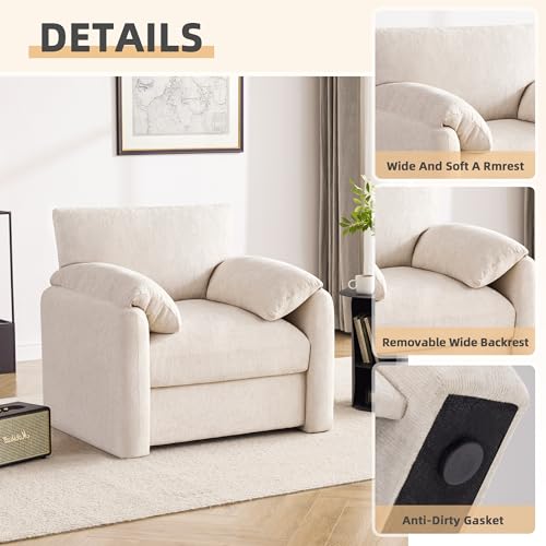 Oversized Modern Accent Chair, Upholstered Reading Armchair in Beige