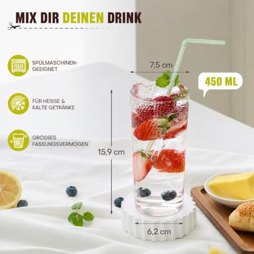 Highball Glasses Set of 6, 16oz Tall Drinking Glasses for Cocktails and Water