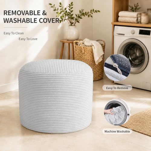 Round Corduroy Pouf Ottoman with Stable Foam Base - Washable Foot Rest