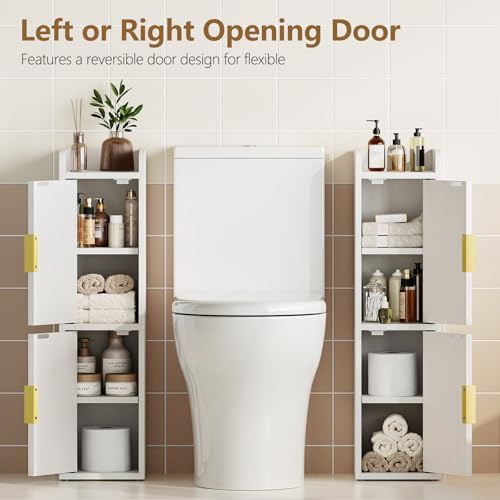 Slim Bathroom Storage Cabinet, Narrow Corner Floor Organizer with 2 Doors