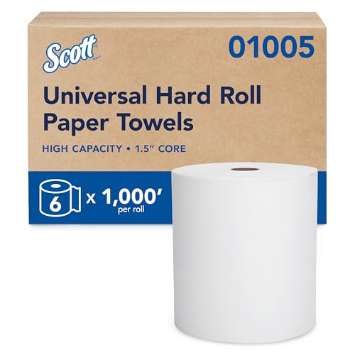 Hard Roll Paper Towels, Bulk 6 Rolls x 1000 ft, 1.5-Inch Core - White