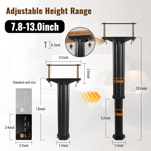 Adjustable Bed Frame Support Legs 7.8-13 Inch - 4 Pack Heavy Duty Slat Legs