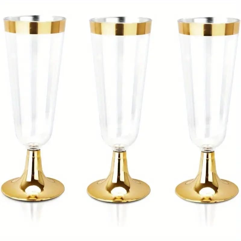 CYUU 100 Pack Gold Rim Disposable Champagne Flutes 5.5oz for Weddings & Parties