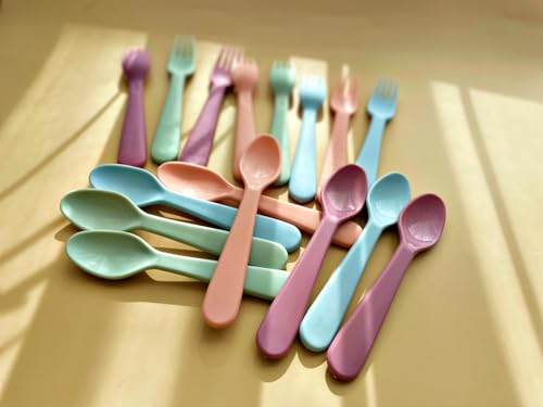 16 Pcs Kids Plastic Spoons Multicolor Reusable Toddler Utensils BPA Free