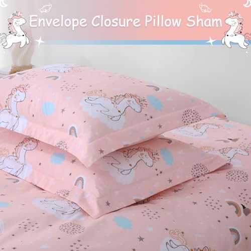 Unicorn Kids Duvet Cover Set - Twin Size 2-Piece Microfiber Bedding