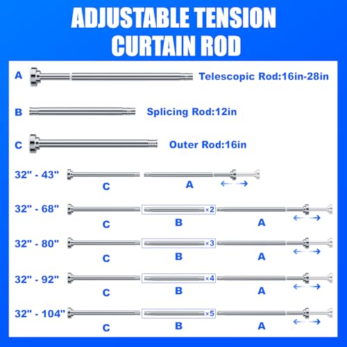 Adjustable Shower Curtain Tension Rod, 32-80 Inch Heavy-Duty No-Drill Steel