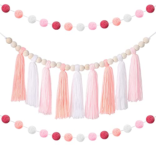Boho Tassel and Pom Pom Garland Set - 3 Piece Wall Decor for Nursery