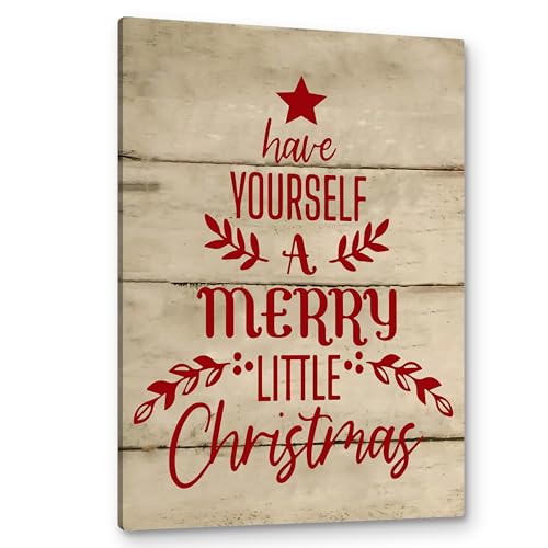 Christmas Canvas Wall Art 16x24 Inch Rustic Red Christmas Tree Decor
