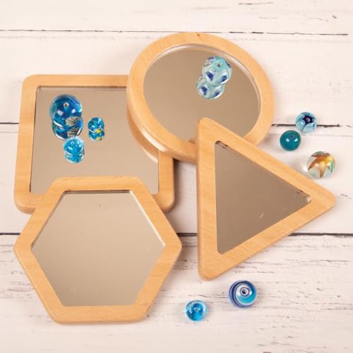 Wooden Shape Mirrors for Kids - Set of 4 Geometric Learning Toys