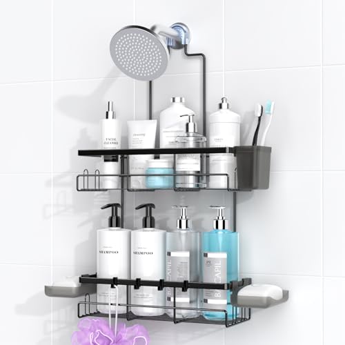 Hanging Shower Caddy Over Showerhead - Rustproof No Drill 2-Tier Organizer