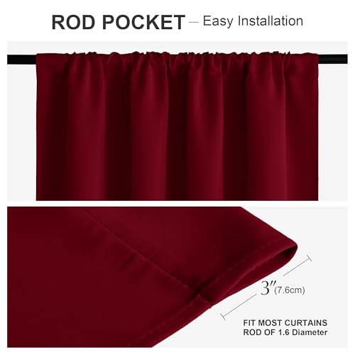 PONY DANCE Burgundy Red Blackout Curtains 42W x 72L (2 Panels) Thermal Insulated Rod Pocket