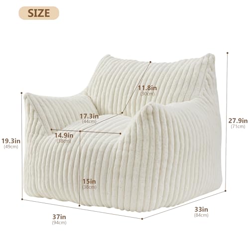 Achicsofar White Faux Fur Bean Bag Chair for Adults & Teens - Medium