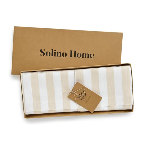 Solino Home Natural & White 14x108 in Striped Linen Table Runner - Sorrento Stripe