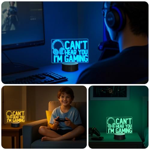 3D Gaming Night Light, Headset Pattern LED Illusion Lamp with Remote Control
