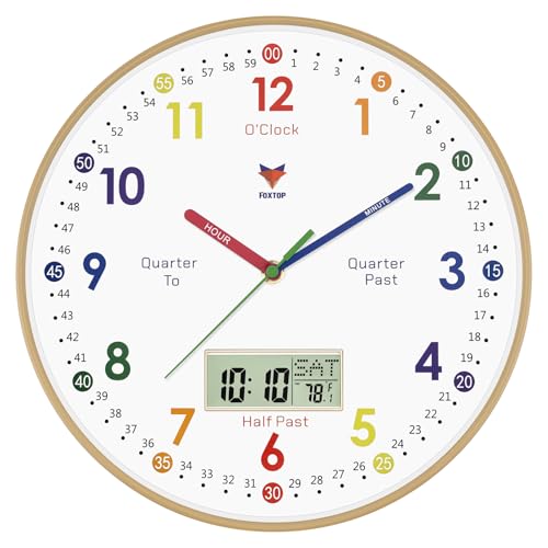Educational Analog and Digital Learning Wall Clock for Kids, 12-Inch