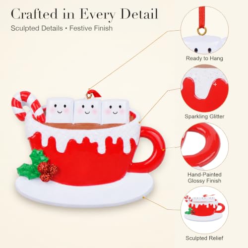MAXORA Hot Cocoa Family of 3 Christmas Ornament 2026 - Personalized Marshmallow Mug