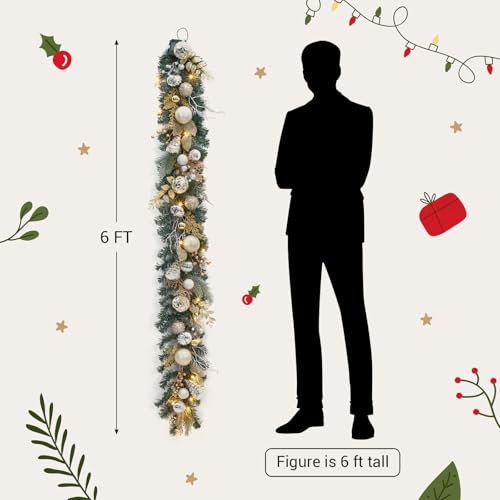 FairyLee 6ft Gold Battery-Operated Christmas Garland with 20 LED Lights & Timer