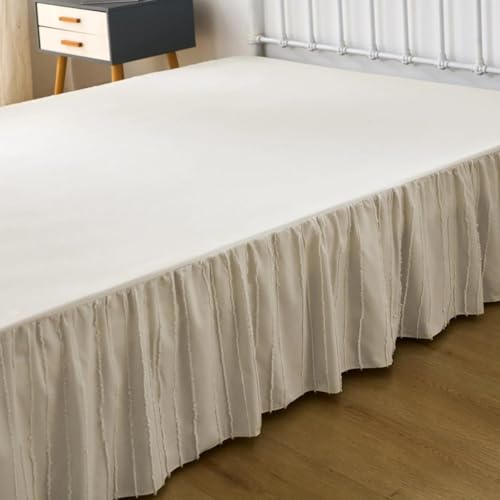 Queen Size Tufted Ruffled Bed Skirt - 14 Inch Drop with Split Corners