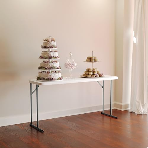 5ft Rectangular Plastic Folding Training Table, Granite White
