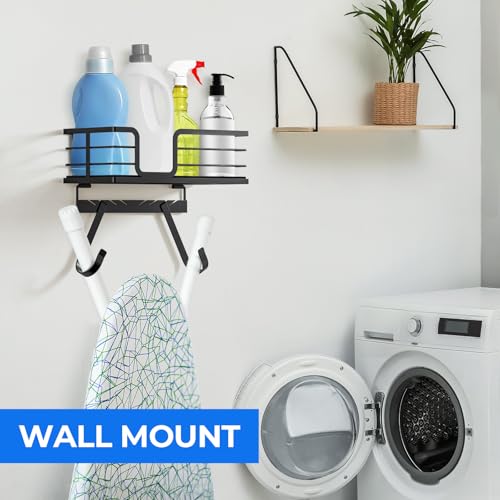 Over-the-Door or Wall Mount Ironing Board Hanger and Iron Storage Caddy