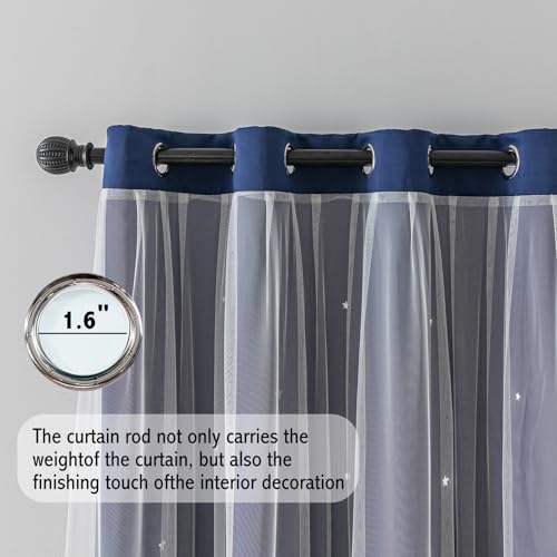Double-Layer Star Blackout Curtains with Tulle Overlay, Set of 2 Panels