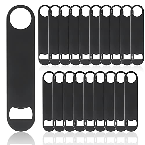 QTLCOHD 20-Pack Flat Stainless Steel Bottle Openers - Black, 7 Inch Bar Tool