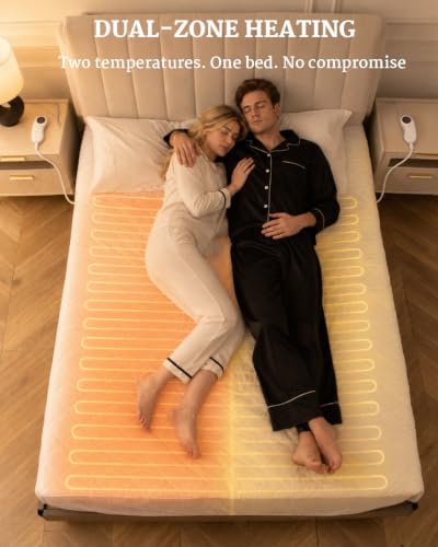 Heated Mattress Pad Queen - Fast Heating, Dual Control & Plush Comfort