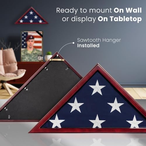 Solid Wood Memorial Flag Display Case for 5x9.5 Foot Burial Flag - Mahogany