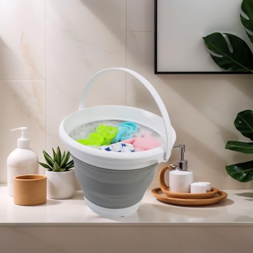 SAMMART Collapsible 5.5L Plastic Water Bucket - Foldable Portable Pail, White/Grey