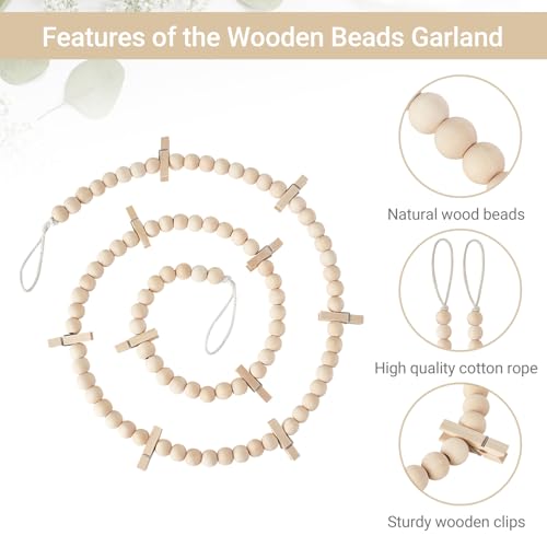 Boho Hanging Photo Display with Wood Beads - 2 Pack Wall Photo Banner