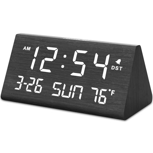 Wooden Digital Alarm Clock with USB Charging Port & Temperature Display