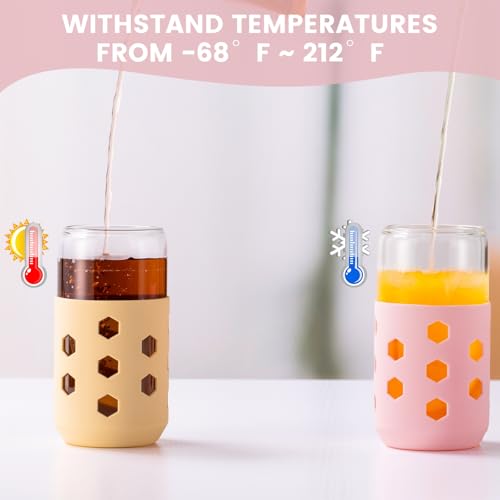 16oz Glass Iced Coffee Cups with Lids and Straws, 4-Pack Mint