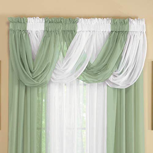 Scoop Sheer Valances - Two-Piece Rod Pocket Window Treatment, Sage