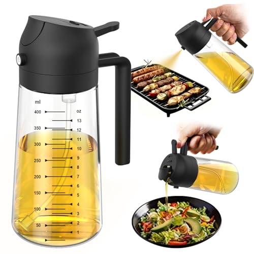 TrendPlain 16oz Black Glass Olive Oil Sprayer Dispenser for Kitchen & Air Fryer