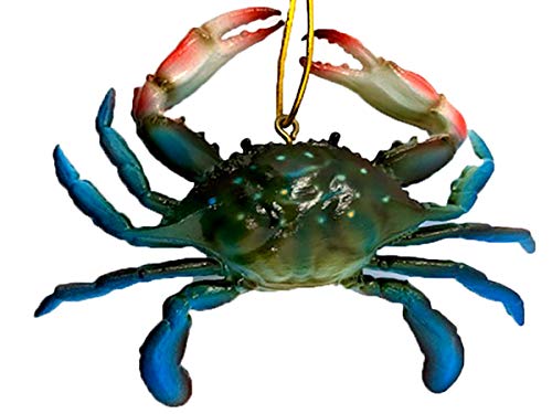 Hand Painted Blue Crab Christmas Ornament - Nautical Maryland Themed Holiday Decor, 4in