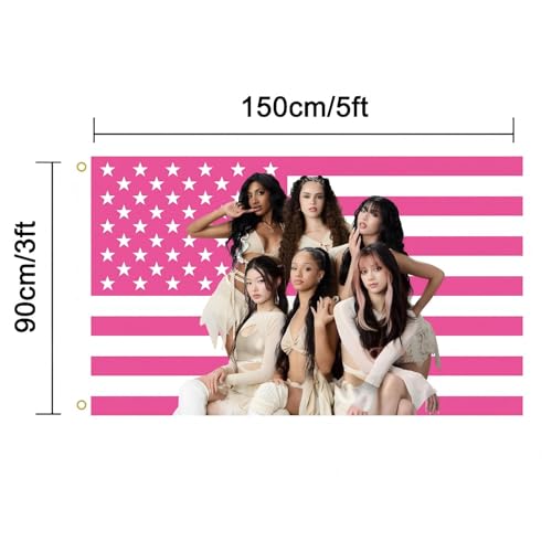 Katseye Pink American Flag Tapestry, 3x5 FT Polyester Wall Hanging