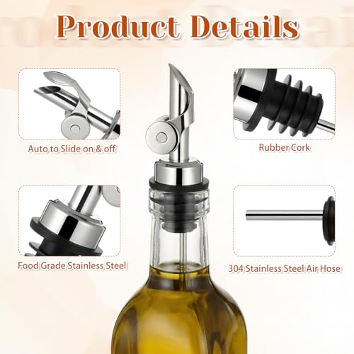 12 Pack Stainless Steel Liquor & Oil Bottle Pourers with Auto Flip Cap