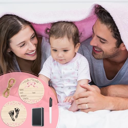 Wooden Baby Birth Announcement Sign with Ink Pad and Marker - Newborn Keepsake