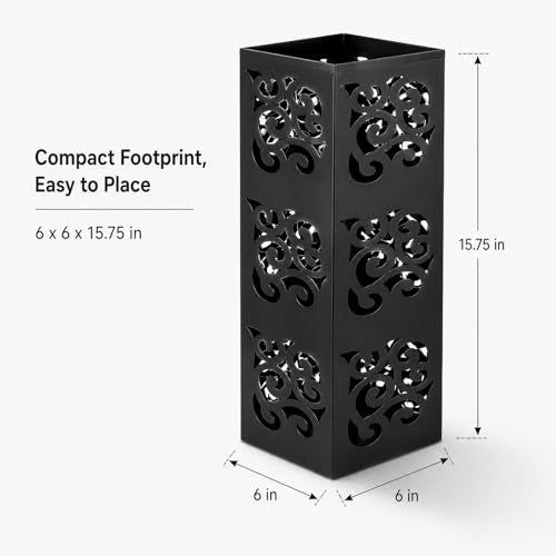 Metal Umbrella Holder Stand for Entryway, Square Hollow Design Rack