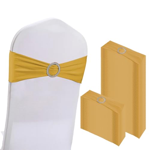 Gold Spandex Stretch Chair Sashes - 100 Pack with Buckle Slider