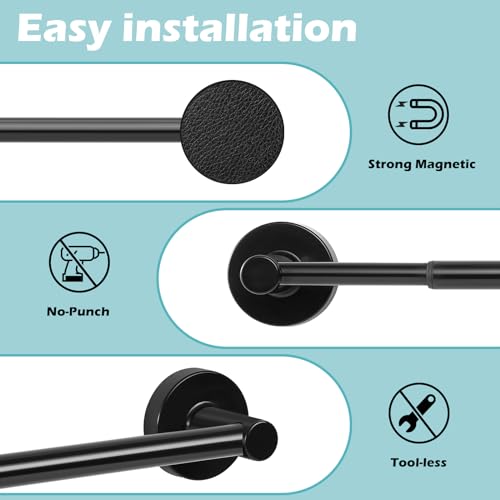 Adjustable Magnetic Curtain Rod 16-28 Inch, Tool-Free Metal Rod for Doors