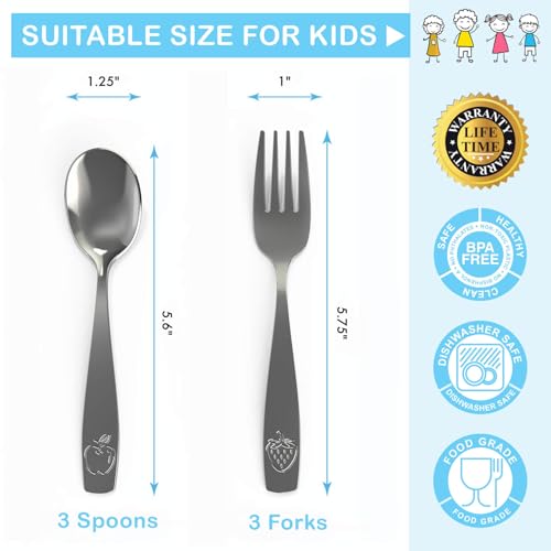 Stainless Steel Kids Silverware Set 6-Piece Toddler Flatware