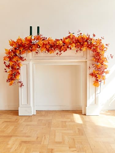 MISSPIN Eucalyptus Maple Leaf Garland - 9ft Fall Leaves Decor for Thanksgiving & Christmas