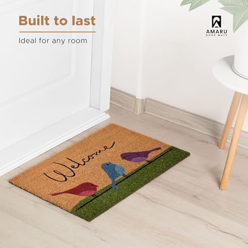 Colorful Birds Coir Welcome Mat, 17 x 29 Inch Non-Slip Entryway Door Mat