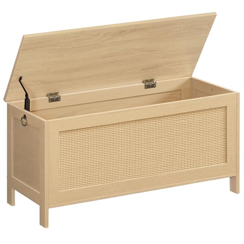 39.4-Inch Storage Bench with Faux Rattan Front and Safety Hinge