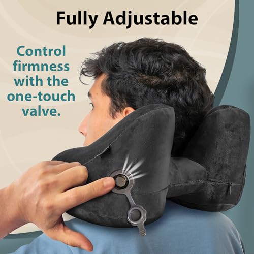 Inflatable Neck Pillow for Travel - H-Shape Hooded Airplane Pillow