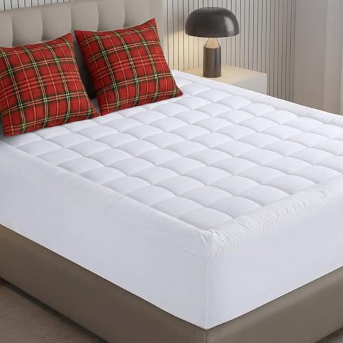 Queen Mattress Pad with Pillow Top, Quilted Fitted Protector - 60x80 in