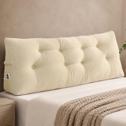 Queen Headboard Pillow with Side Pockets - Ergonomic Wedge Support